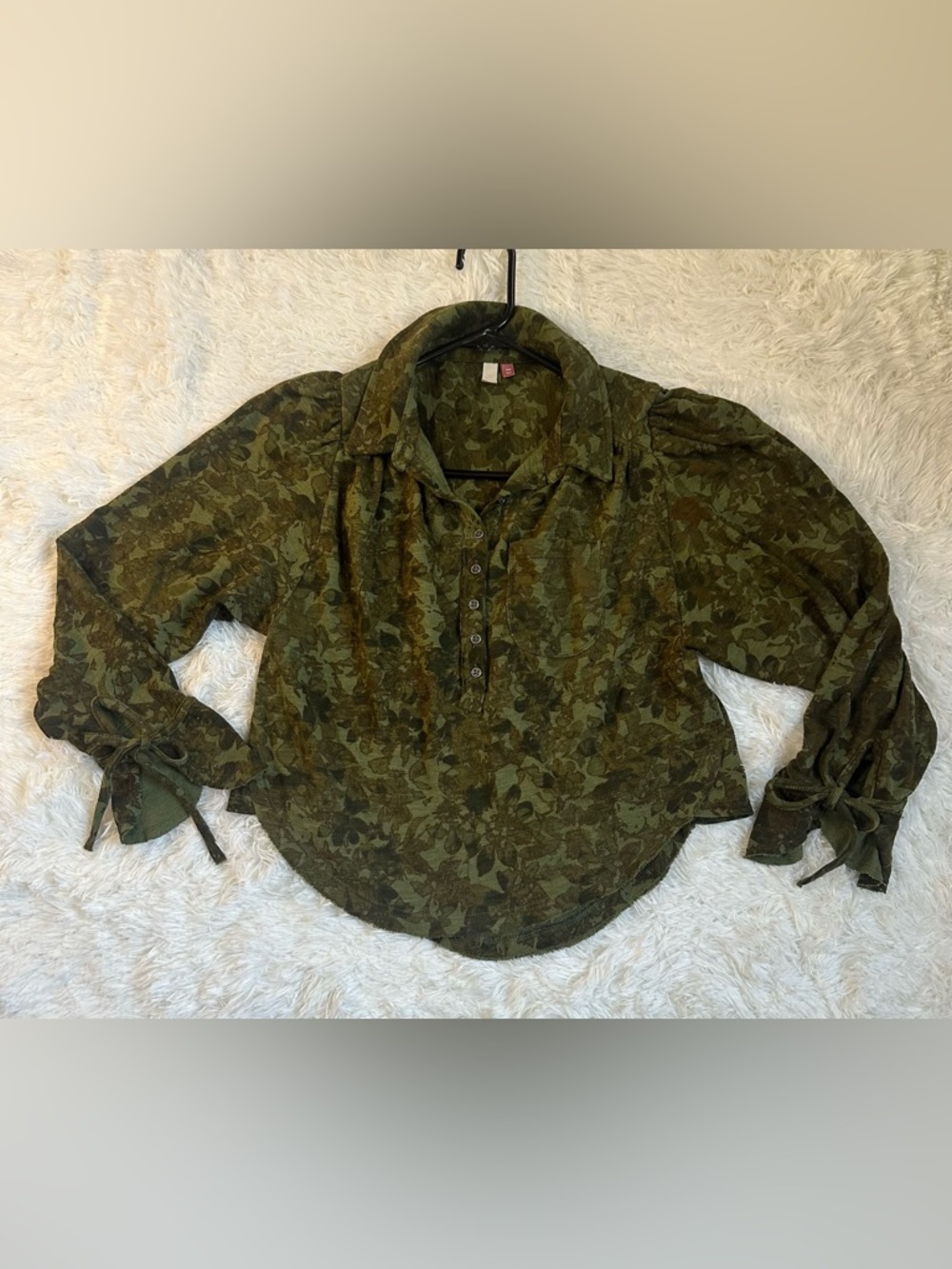 Pilcro Anthropologie Blouse Puff Longsleeve Boho Bohemian Green XXS - Picture 3 of 11